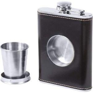 Hip Flask with a Built-in Collapsible Shot Glass 8 Oz Brown