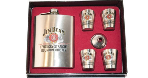 Jim Beam Hip Flask & Shot Glasses Gift Set