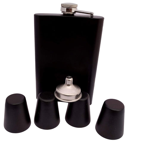Jonnie Walker Black Hip Flask Set with 4 Shot Glass +1 Funnel, 9 Oz