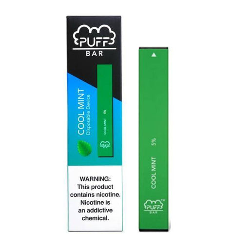 Puff bar disposable vaping device in cool mint flavor