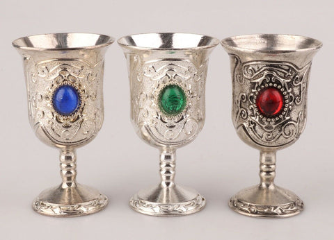 Silver Plated Peg Measure Cup Old Inlaid Gemstone